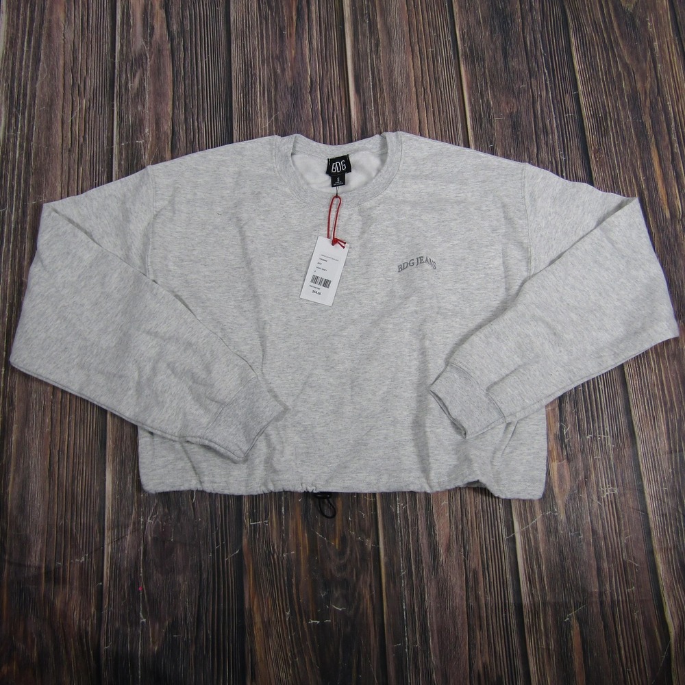 BDG Sweatshirt Women Small Light Grey Cropped Bungee Drawstring Urban Outfitters